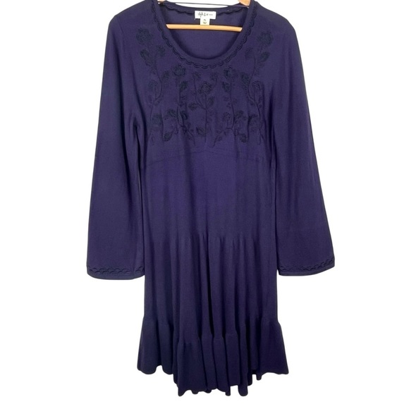 Style & Co. Petite Purple Lightweight Sweater Dress w/ Floral Embroidery Sz PL - Picture 1 of 9